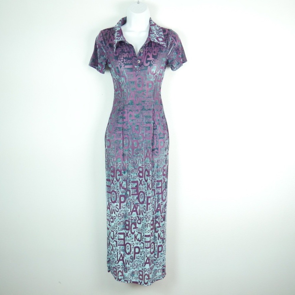 Fashion Brand Company Wordy Polo Burnout Velvet Maxi Dress Quirky Maxmialist XXS